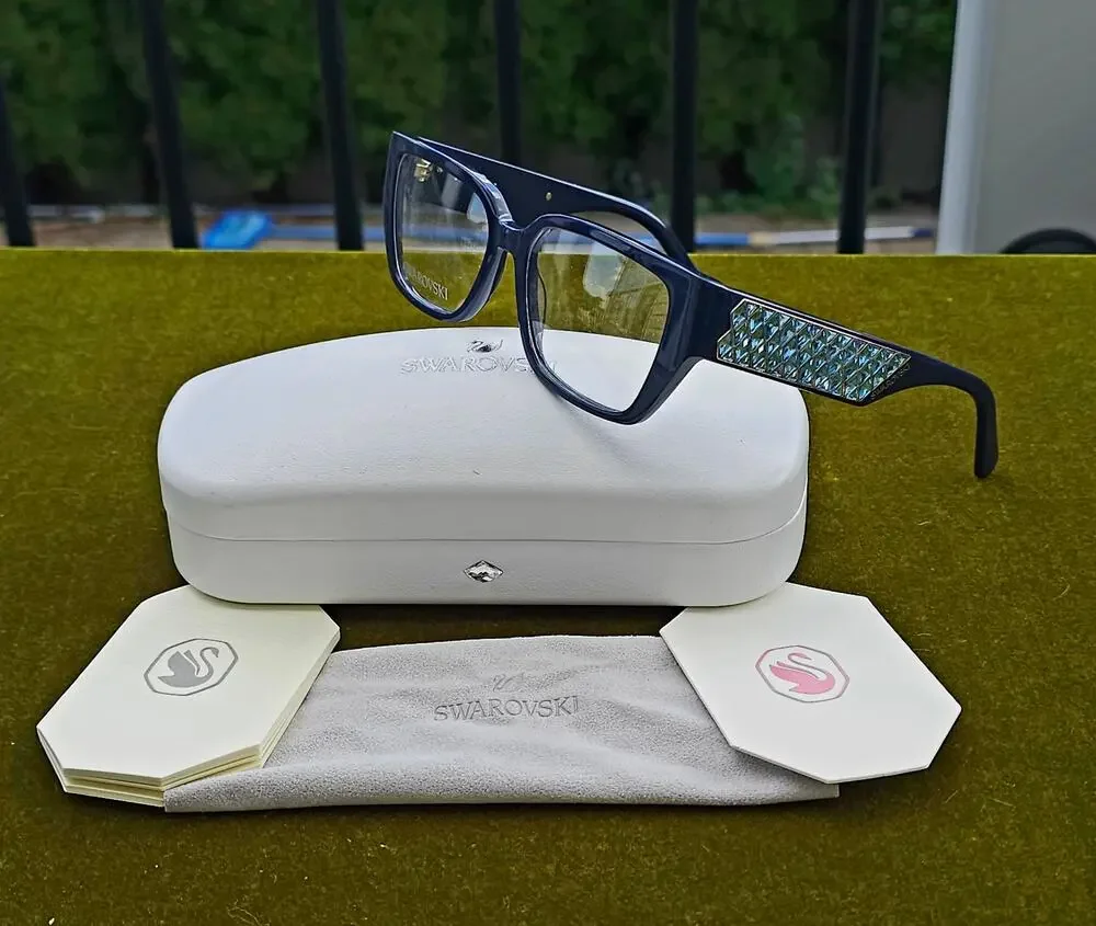 Swarovski NWT SK5446 090 Shiny Blue Crystal Temple Eyeglasses w/ Case